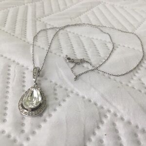 VINTAGE CROWN TRIFARI  CRYSTAL TEAR DROP RHINESTONE PENDANT 1.25” - 925 Chain